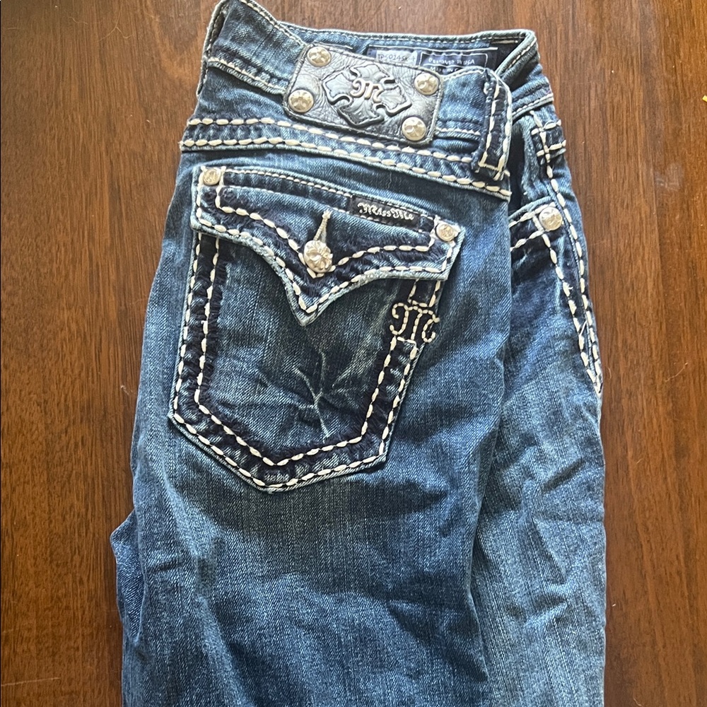 Miss Me Dark Blue Jeans with White Stitching